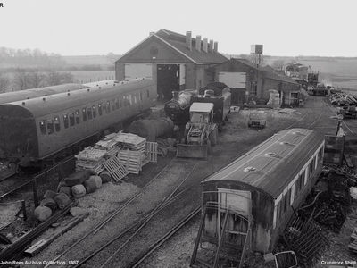 Sunday 13th December 1987. Picture taken from the scaffolding of the then under construction new carriage repair shed looking south towards Shepton.